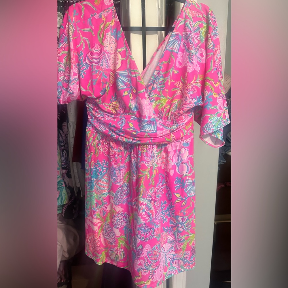 Lilly Pulitzer Pink Floral Skirted Parigi Romper Medium